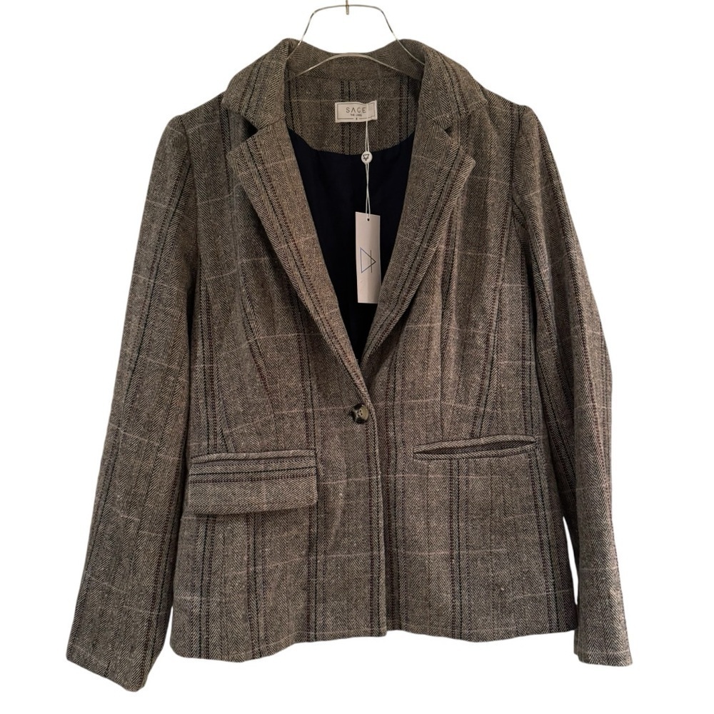Sage the Label Short Gray and Navy Plaid Blazer Size Small New with Tags